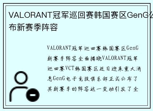 VALORANT冠军巡回赛韩国赛区GenG公布新赛季阵容